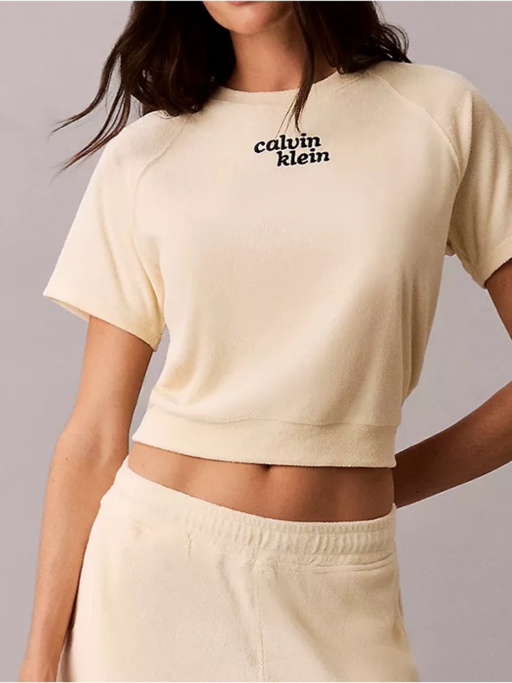 Calvin Klein Towel Terry 1989 Logo Cropped Sweatshirt